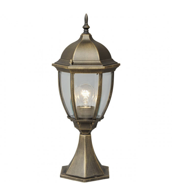1 Light Outdoor Pedestal Lantern Black, Gold with Clear Glass IP44, E27