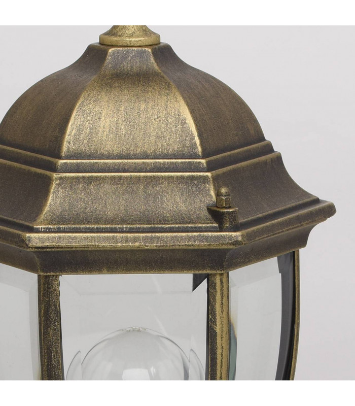 1 Light Outdoor Pedestal Lantern Black, Gold with Clear Glass IP44, E27