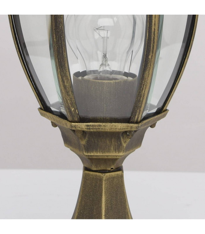 1 Light Outdoor Pedestal Lantern Black, Gold with Clear Glass IP44, E27