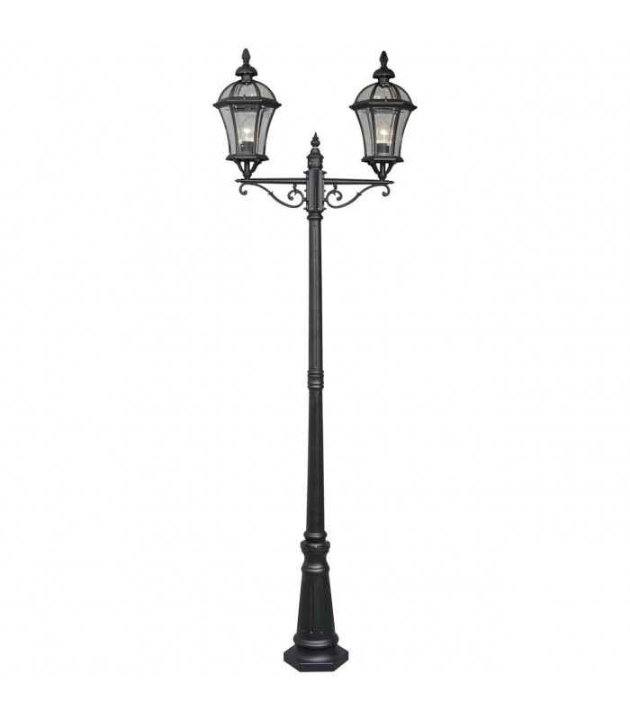 2 Light Outdoor Lantern Black with Clear Glass, E27