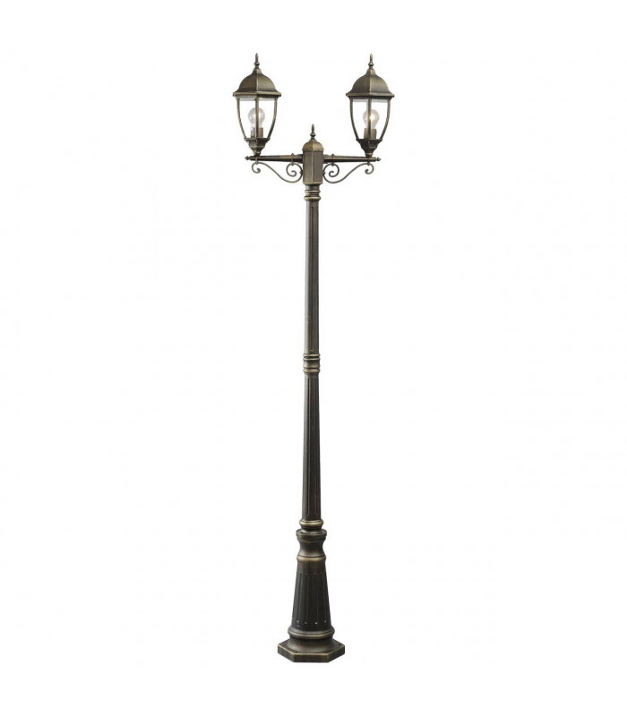 2 Light Outdoor Lantern Black, Gold with Clear Glass IP44, E27