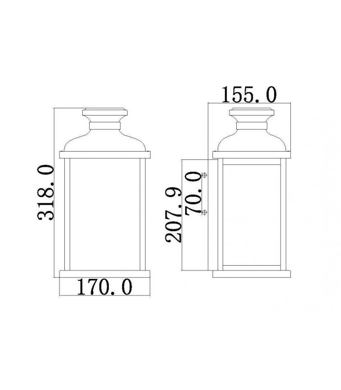 2 Light Outdoor Small Wall Lantern Light Dark Copper IP44, E14