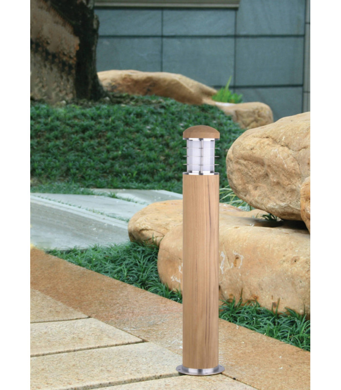 1 Light Outdoor Bollard Light Stainless Steel, Teak IP55, E27
