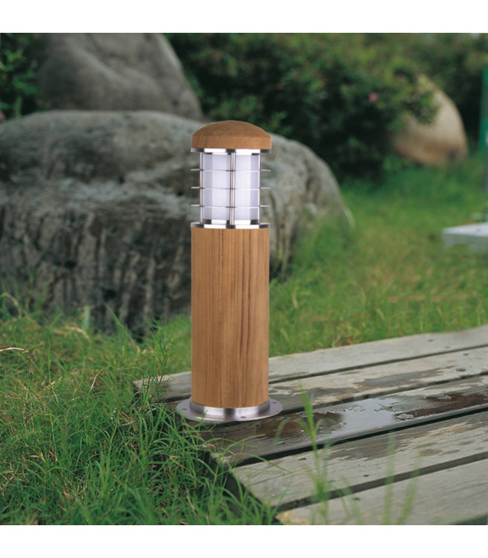 1 Light Outdoor Bollard Light Stainless Steel, Teak IP55, E27