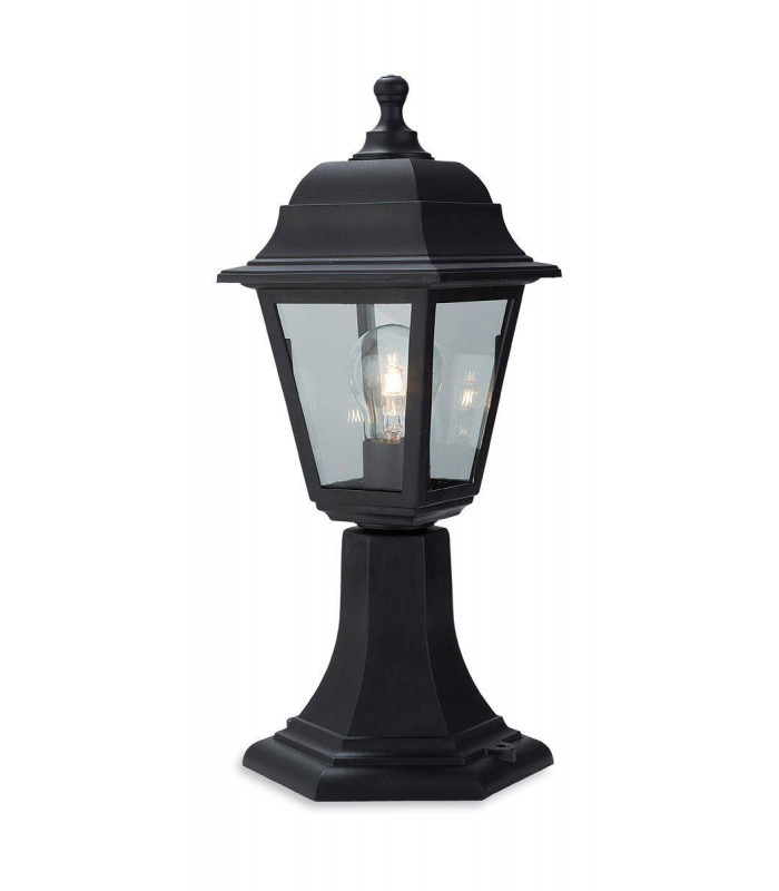 1 Light Pedstal Lantern - Pillar Black Resin IP44, E27