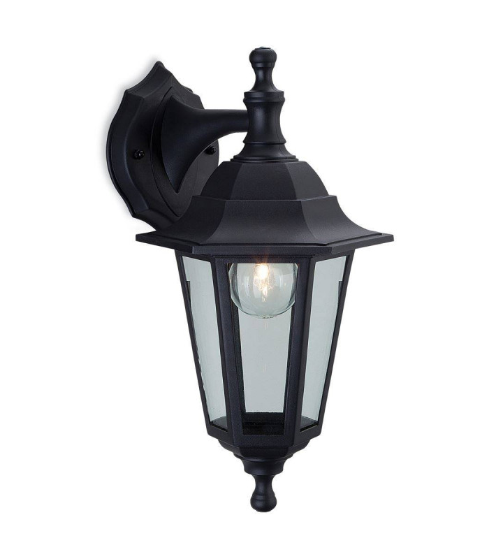 1 Light Outdoor Wall Lantern - Uplight/Downlight Black Resin IP44, E27