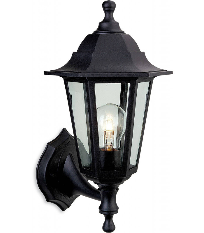 1 Light Outdoor Wall Lantern - Uplight/Downlight Black Resin IP44, E27