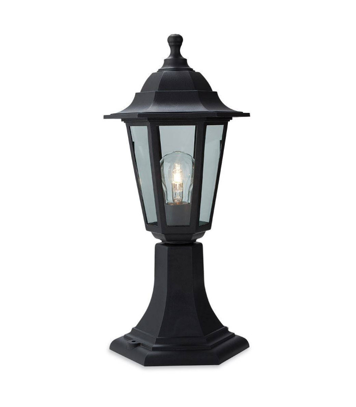 1 Light Pedstal Lantern - Pillar Black Resin IP44, E27