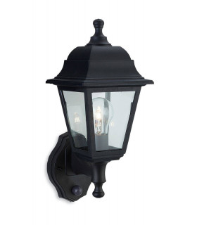 1 Light Outdoor Wall Lantern - Uplight With Pir Black Resin IP44, E27