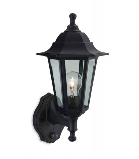 1 Light Outdoor Wall Lantern - Uplight With Pir Black Resin IP44, E27