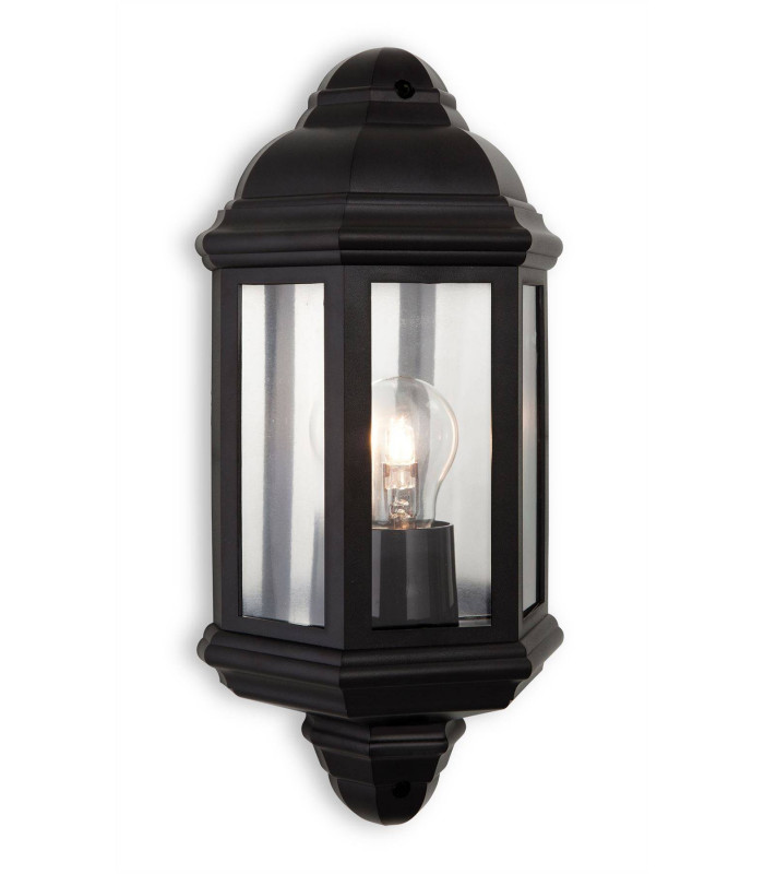 1 Light Outdoor Wall Lantern Black Polycarbonate IP44, E27