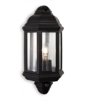 1 Light Outdoor Wall Lantern With Pir Black Polycarbonate IP44, E27