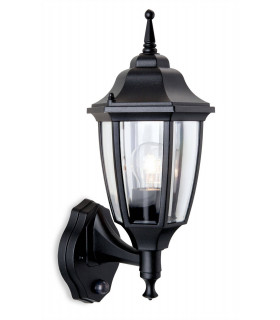 1 Light Outdoor Wall Lantern - Uplight With Pir Black IP44, E27