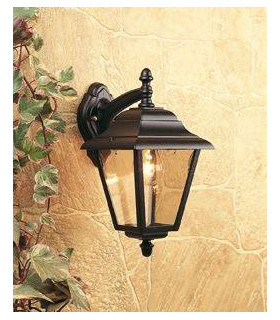 1 Light Outdoor 4 Panel Lantern - Downlight Black IP43, E27