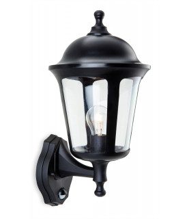 1 Light Outdoor Wall Lantern - Uplight, PIR Black IP44, E27