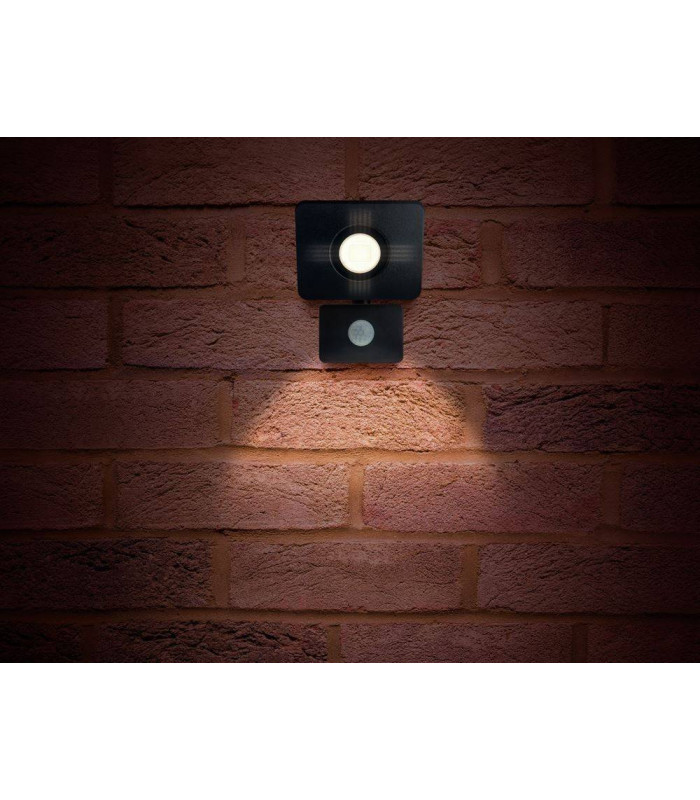 LED Floodlight 20W 4000K 1800lm PIR Sensor  Matt Black  IP64