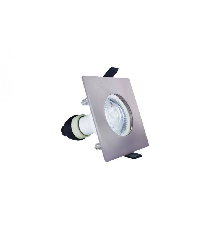 LED Fire Rated Static Downlight Recessed Spotlight Square GU10 Holder Satin Nickel IP65