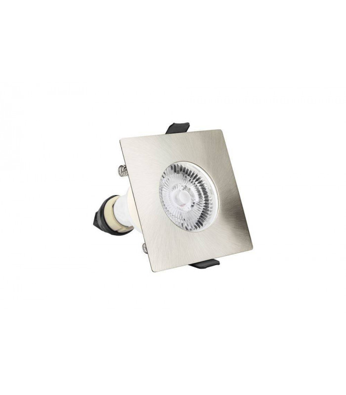LED Fire Rated Static Downlight Recessed Spotlight Square GU10 Holder Satin Nickel IP65