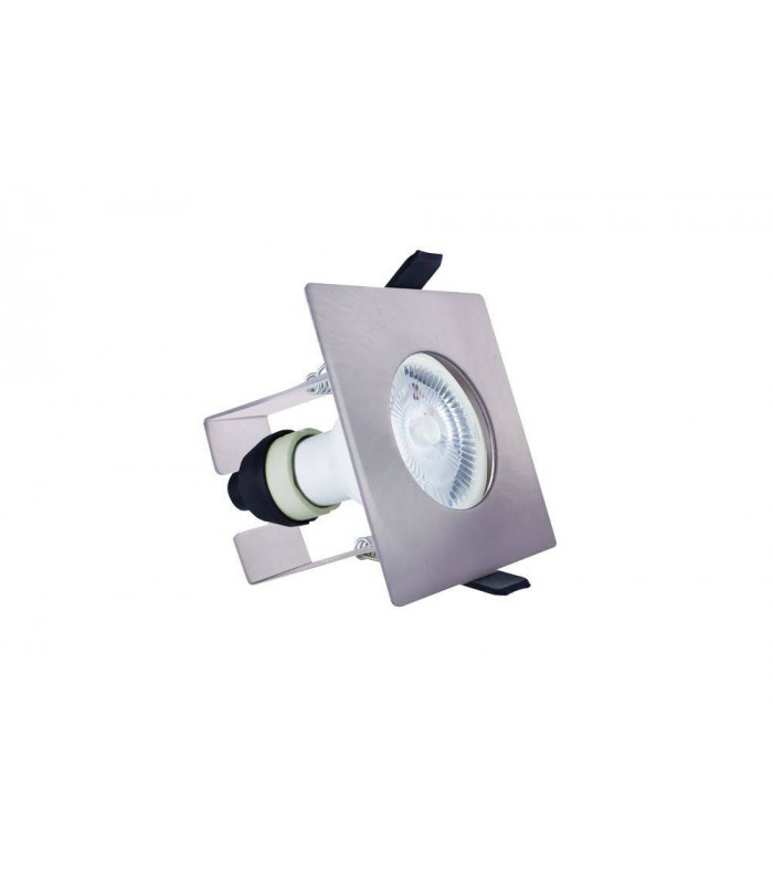 LED Fire Rated Static Downlight Recessed Spotlight Square GU10 Holder Bracket Satin Nickel IP65
