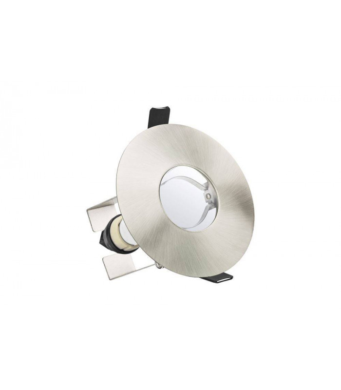 LED Fire Rated Downlight Round Insulation Guard / GU10 Holder Satin Nickel IP65