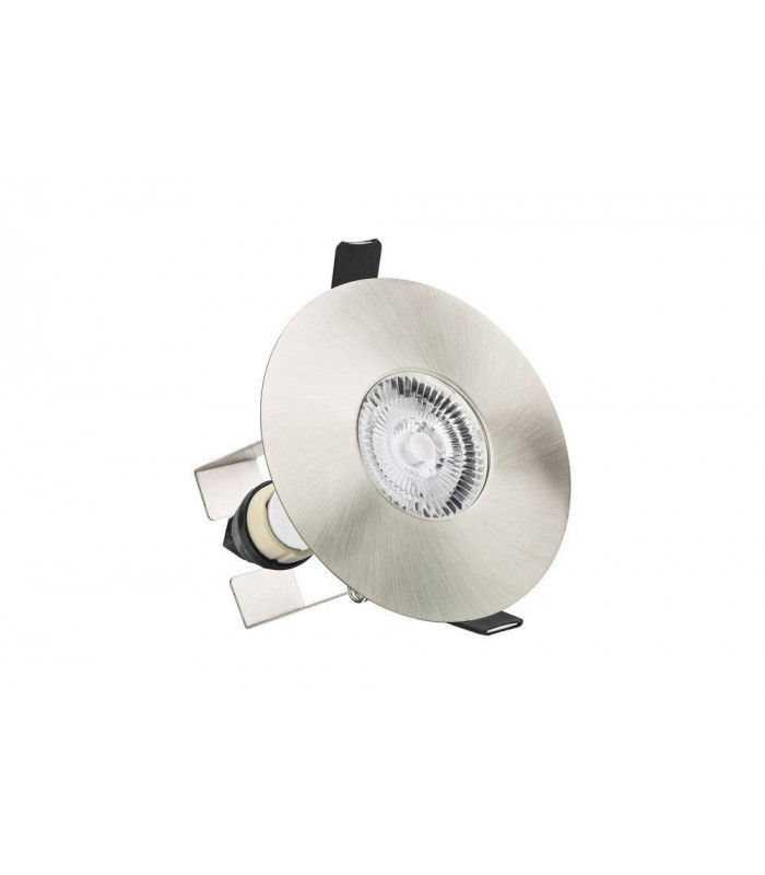 LED Fire Rated Downlight Round Insulation Guard / GU10 Holder Satin Nickel IP65