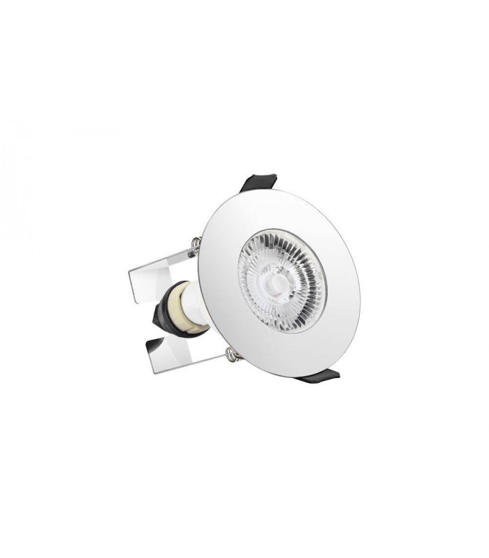 LED Round Fire Rated Downlight Round Polished Chrome Insulation Guard IP65, GU10