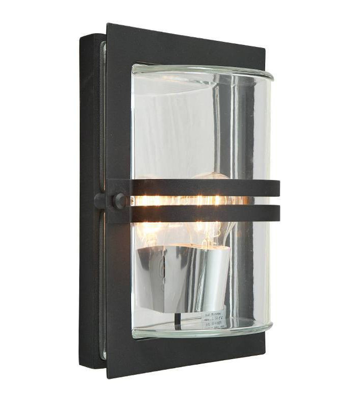 1 Light Outdoor Flush Wall Light Black IP54, E27