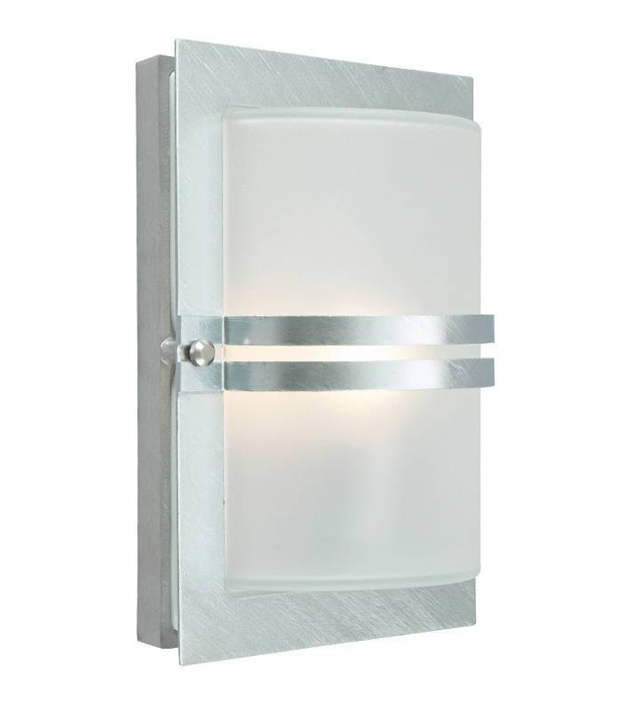 1 Light Outdoor Frosted Flush Wall Light Galvanised IP54, E27