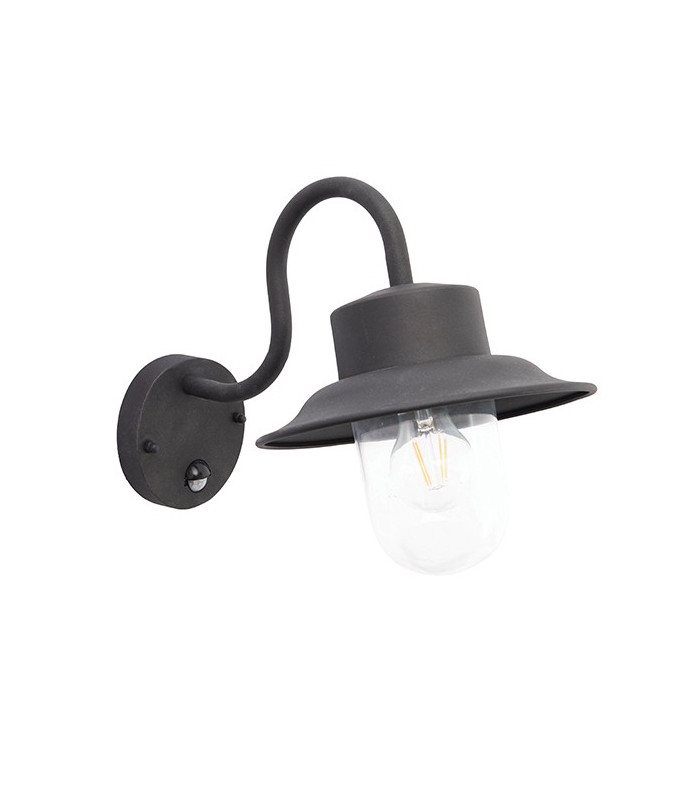 1 Light Outdoor PIR Wall Textured Black Paint, Glass IP44, E27