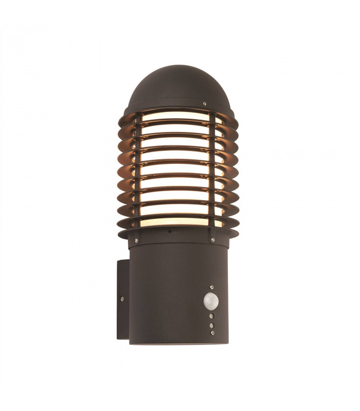1 Light Outdoor PIR Wall Textured Black Paint, Opal Pc IP44, E27