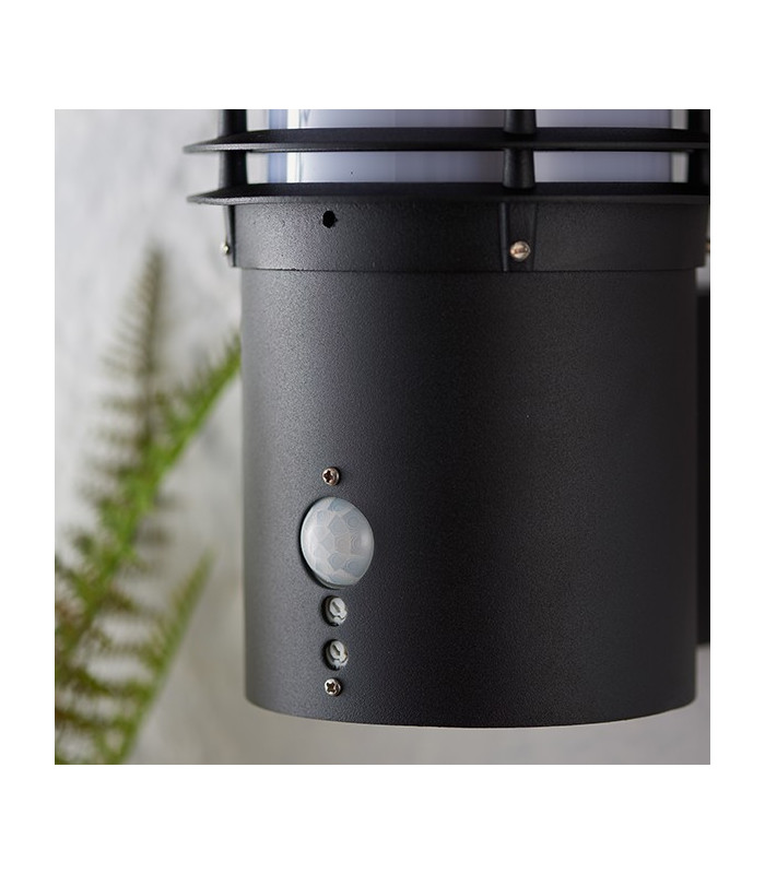 1 Light Outdoor PIR Wall Textured Black Paint, Opal Pc IP44, E27