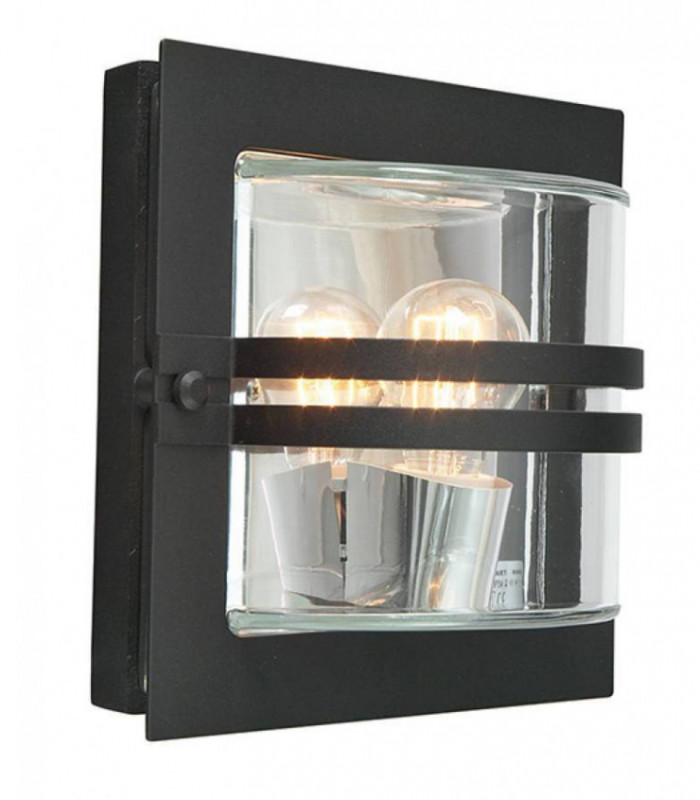 1 Light Outdoor Flush Wall Light Black IP65, E27
