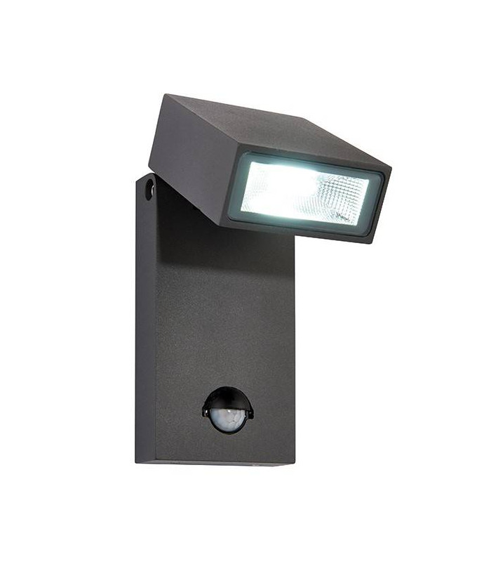 Integrated LED PIR 1 Light Outdoor Wall Light Textured Dark Matt Anthracite, Glass IP44