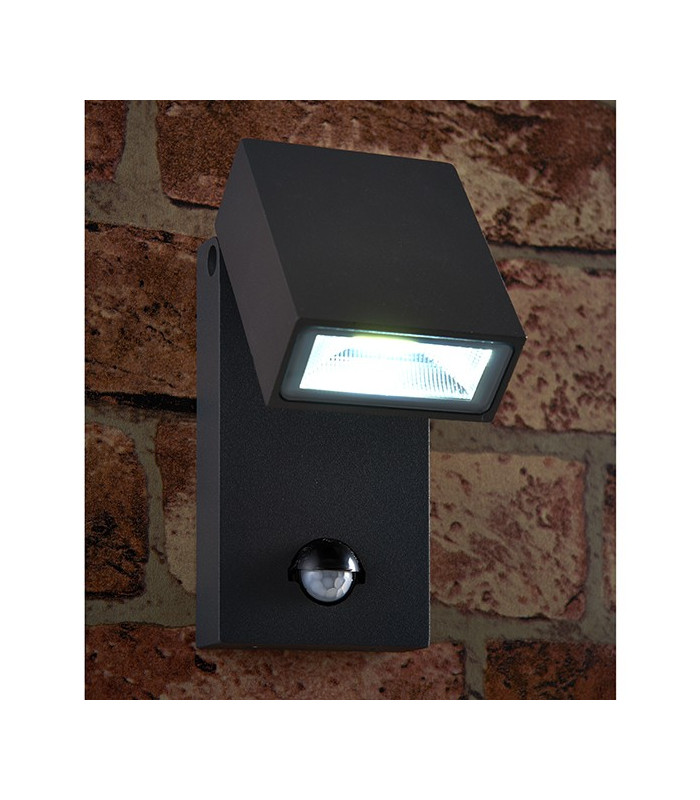 Integrated LED PIR 1 Light Outdoor Wall Light Textured Dark Matt Anthracite, Glass IP44
