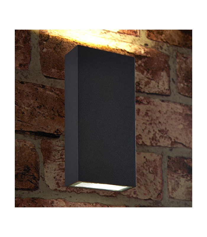 Integrated LED 2 Light Outdoor Up Down Wall Light Textured Dark Matt Anthracite, Glass IP44