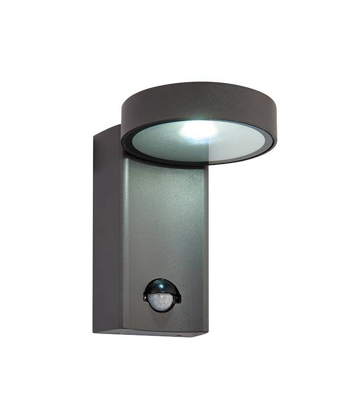 Integrated LED PIR 1 Light Outdoor Wall Light Textured Dark Matt Anthracite, Glass IP44