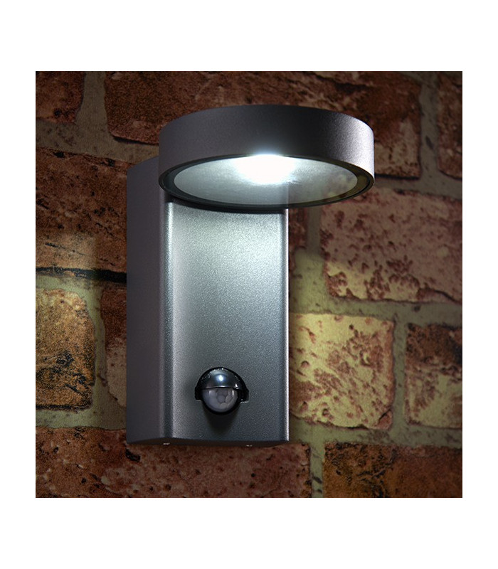 Integrated LED PIR 1 Light Outdoor Wall Light Textured Dark Matt Anthracite, Glass IP44