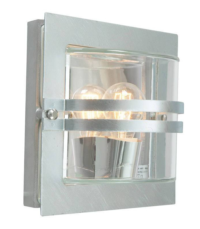 1 Light Outdoor Frosted Wall Light Galvanised IP65, E27