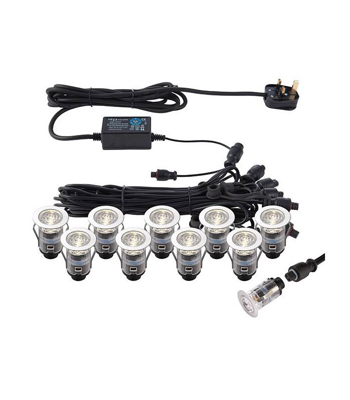Integrated LED 10 Light Outdoor Recessed Light Kit Polished Stainless Steel, Clear IP67