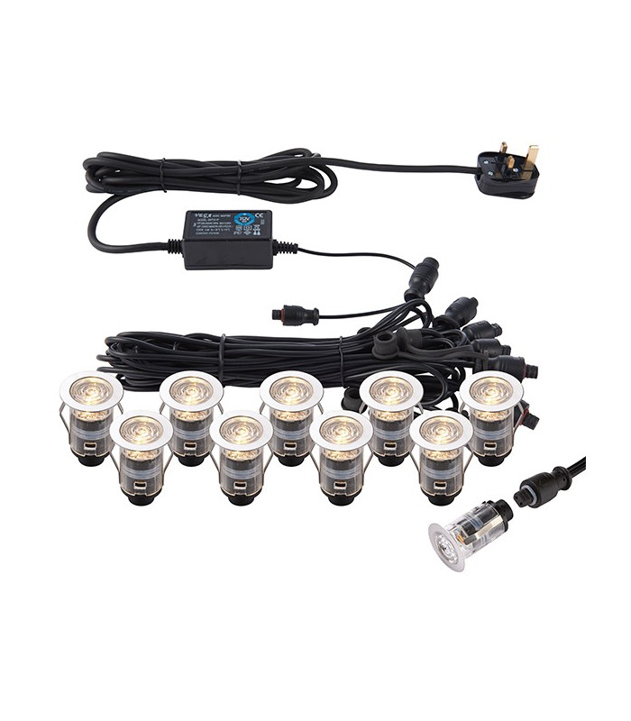 Integrated LED 10 Light Outdoor Recessed Light Kit Polished Stainless Steel, Clear IP67