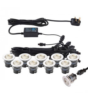 Integrated LED 10 Light Outdoor Recessed Light Kit Polished Stainless Steel, Clear IP67