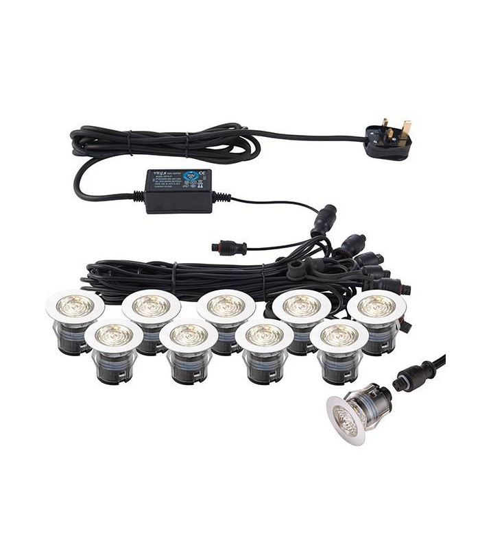 Integrated LED 10 Light Outdoor Recessed Light Kit Polished Stainless Steel, Clear IP67