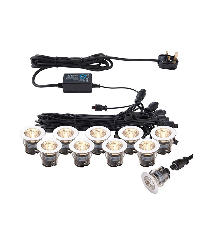 Integrated LED 10 Light Outdoor Recessed Light Kit Polished Stainless Steel, Clear IP67