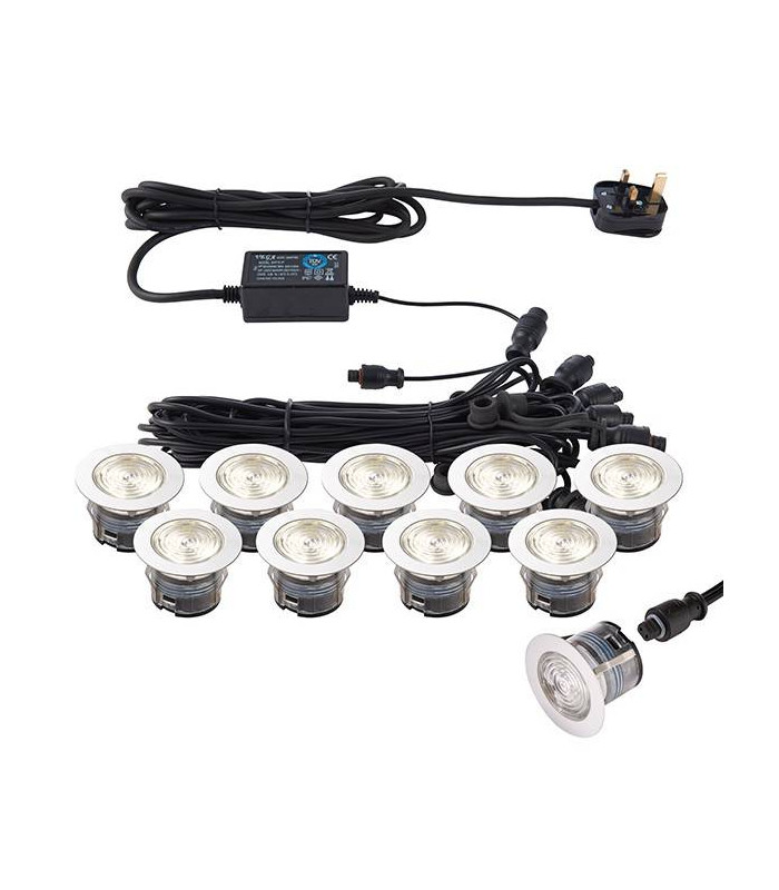 Integrated LED 10 Light Outdoor Recessed Light Kit Polished Stainless Steel, Clear IP67