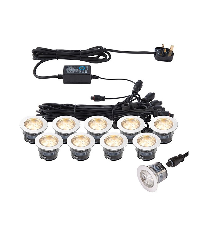Integrated LED 10 Light Outdoor Recessed Light Kit Polished Stainless Steel, Clear IP67