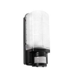 Integrated LED PIR 1 Light Outdoor Wall Light Frosted, Black IP44
