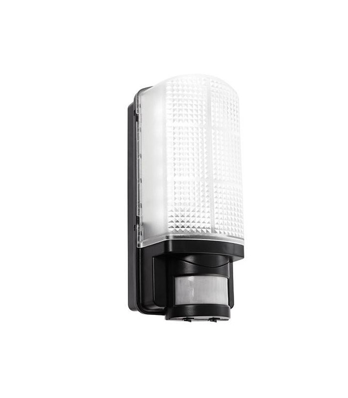 Integrated LED PIR 1 Light Outdoor Wall Light Frosted, Black IP44