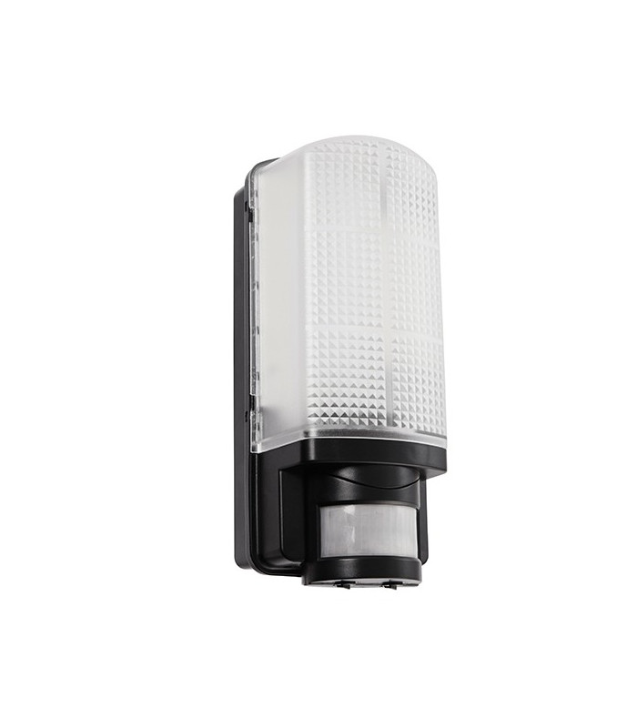 Integrated LED PIR 1 Light Outdoor Wall Light Frosted, Black IP44