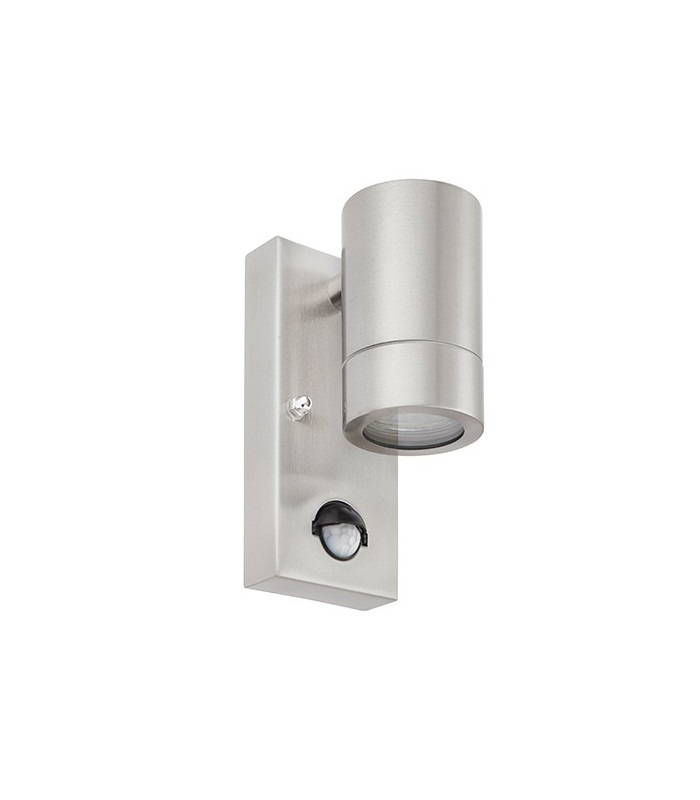 1 Light Outdoor PIR Wall Light Brushed Stainless Steel, Glass IP44, GU10