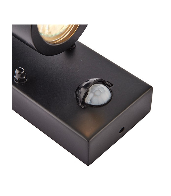 2 Light Outdoor PIR Up Down Wall Light Matt Black, Glass IP44, GU10